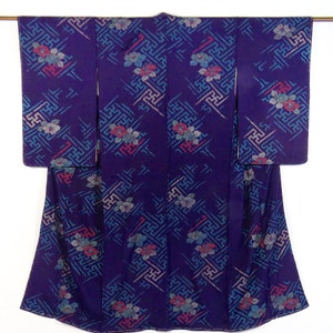 Vintage Japanese Kimono / Komon / Flower / Camellia / Hutakoshi-Chirimen / C24