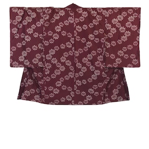 Vintage Japanese Haori / Kimono Jacket / Kimono Coat / Meisen / Komon / Ikat / Red / Floral / J89
