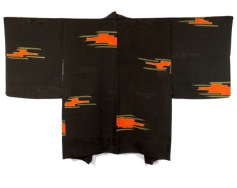 Vintage Japanese Kimono Jacket / Haori / Black / Koma-Rinzu / B100