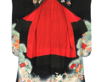 Vintage Japanese Kimono / Hiki-furisode / Hutakoshi-chirimen