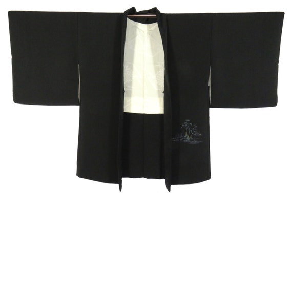 Vintage Japanese Kimono Jacket / Haori / Black / … - image 2