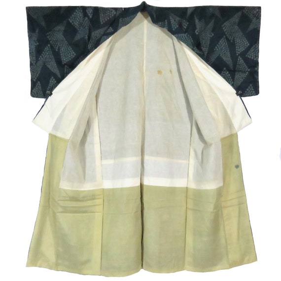 Vintage Japanese Kimono / Meisen / Green / D28 - image 3