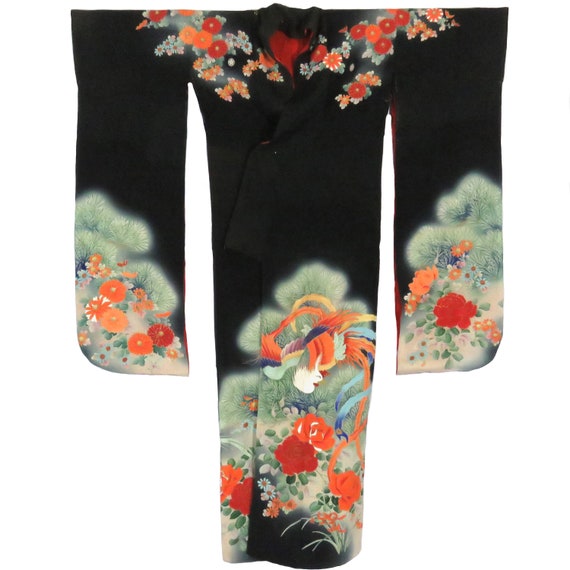 Vintage Japanese Kimono / Hiki-furisode / Hutakoshi-chirimen