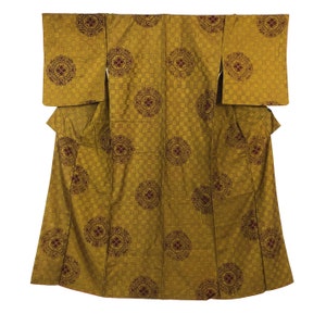 Vintage Japanese Kimono / Komon / Yellow / Purple / Flower / D198
