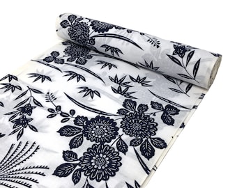 Fabric by Yard / Kimono Fabric / Vintage Kimono / Yukata Fabric / Cotton / Chrysanthemum / Bamboo / Japan Blue / J155