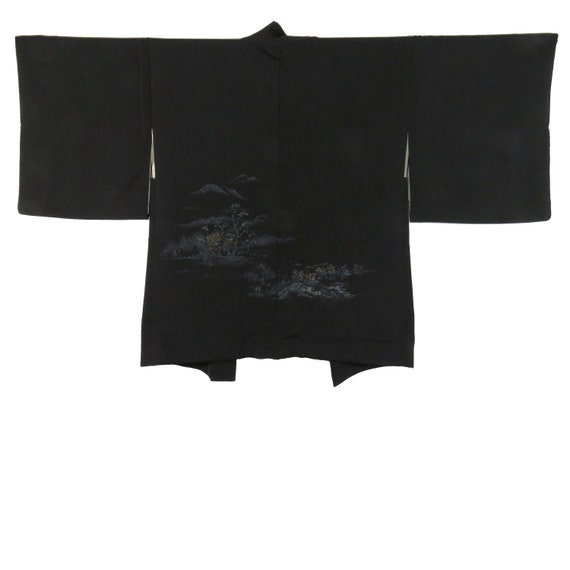Vintage Japanese Kimono Jacket / Haori / Black / … - image 1