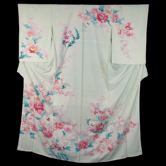 Vintage Japanese Kimono / Houmongi / Peony / Kawa… - image 1