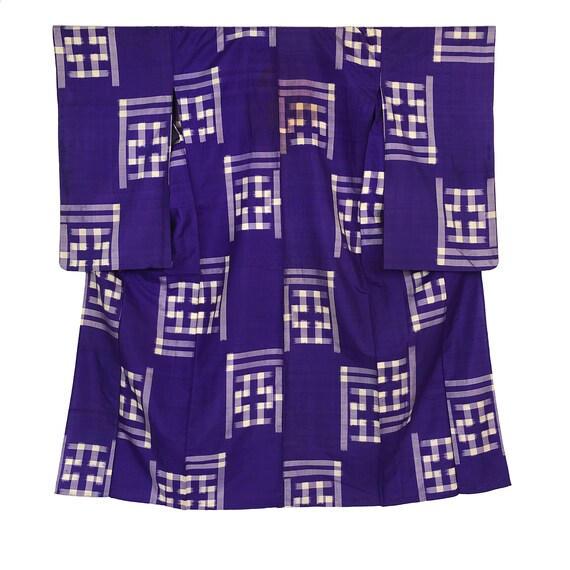 Vintage Japanese Kimono / Meisen / Silk / Hitoe / Komon / Purple / Geometric / Ikat / J74