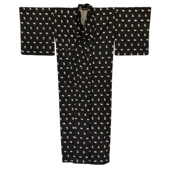 Vintage Japanese Kimono / Meisen / Cotton & Silk … - image 4