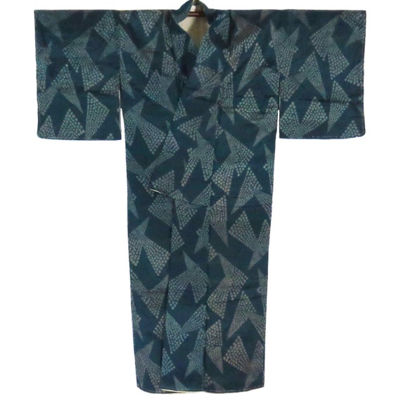 Vintage Japanese Kimono / Meisen / Green / D28 - image 4