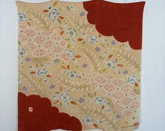 Vintage Japanese Furoshiki / Traditional Wrapping Cloth / Silk / Kumotori / Red / Chirimen / O90