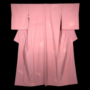 Vintage Japanese Kimono / Kimono / Kumoi- Chirimen / Komon / Leaf / Pink / Never Used / L70