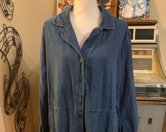 long denim dress with pockets