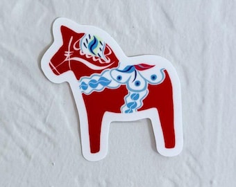 Red Swedish Dala Horse Sticker 3"