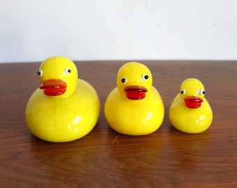 Set of 3 Vintage Handblown Glass Ducks