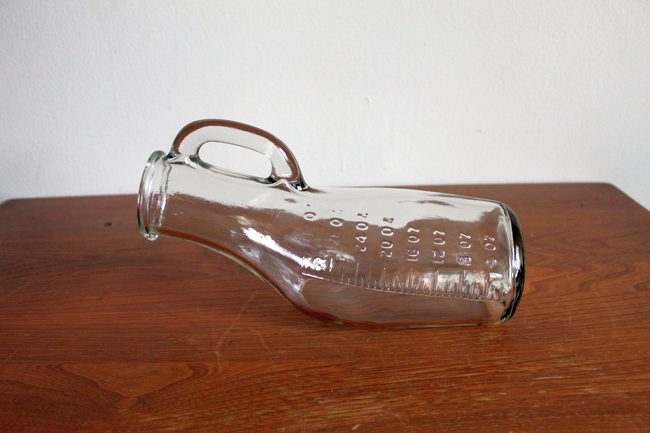 Antique Hospital Urinal clear glass, with handle medical, nursing