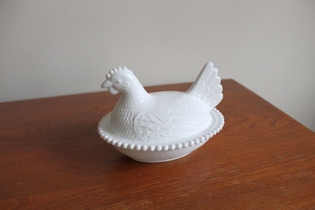 Vintage White Nesting Hen Candy Dish Etsy
