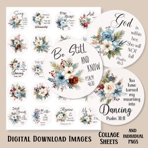 Winter Floral Bible Verse Circle Images, Collage Sheets & PNGs (Digital Download)