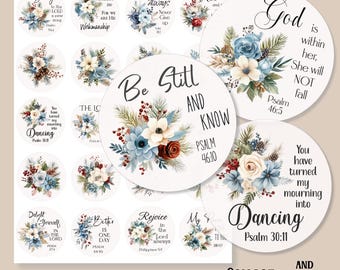 Winter Floral Bible Verse Circle Images, Collage Sheets & PNGs (Digital Download)