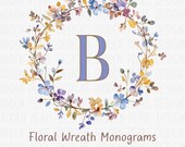Floral Wreath Monogram Alphabet Clipart (Digital Download)
