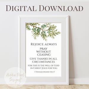 Christian Printable Wall Art, Pray without Ceasing, 1 Thessalonians 5:16, Digital Download, Bible Verse Wall Art, Scripture Verse Art