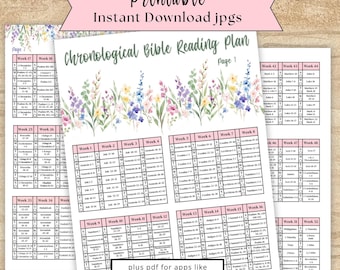 Piano di lettura cronologico della Bibbia di 1 anno, Bible Tracker, disegno di fiori selvatici stampabile (download digitale)