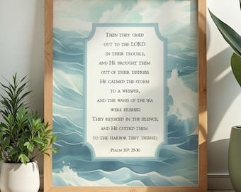 Printable Christian Wall Art, Psalm 107:28-30 Scripture Print (Digital Download)