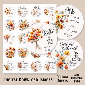 Pode incluir: Um conjunto de 16 adesivos digitais imprimíveis com buquês de flores em aquarela com citações inspiradoras e versículos bíblicos. Os adesivos são perfeitos para adicionar um toque de fé e beleza ao seu planejador, diário ou álbum de recortes.