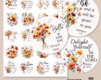 Autumn Floral Bible Verse Circles, Printable Collage Sheet (Digital Download)