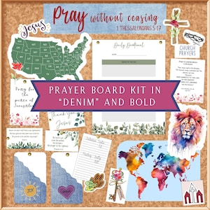 Prayer Board Kit Printables, Printable Prayer Cards, Printable &quot;Denim&quot; Envelopes, Printable Notepaper, Bible Verse Cards, Vision Board