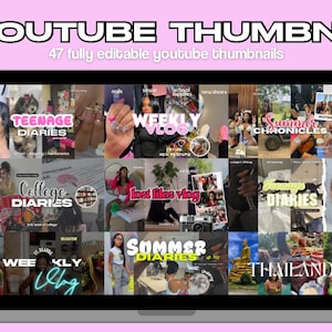 47 youtube thumbnails template | YouTube graphics | Canva template | Canva | youtube branding cute youtube |thumbnails bundle