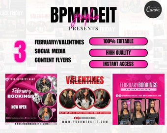 febuary bookings flyer | february bookings available | valentine sspecials | valentines flyer | editable flyer template | CANVA FLYER