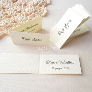 Wedding favor tags customizable with the names date and a short phrasre Small gift tags handmade in Italy Ivory hang tags for wedding image 3
