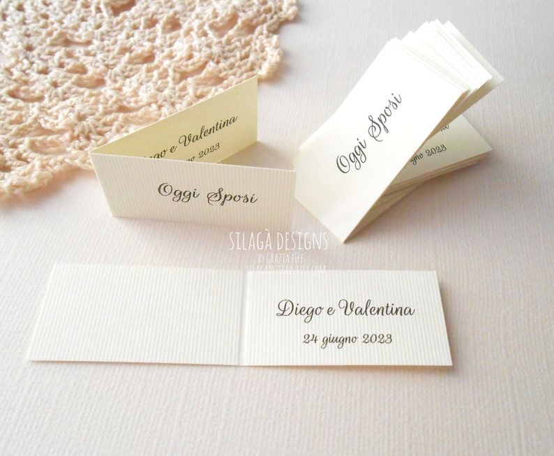 Wedding favor tags customizable with the names date and a short phrasre Small gift tags handmade in Italy Ivory hang tags for wedding image 3