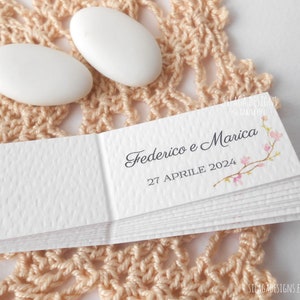 Cards for wedding favors with almond branch customizable with names and date | Tag 2.5 x 4.5 cm with pink flowers for wedding | Italy