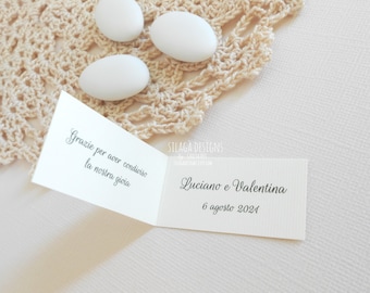 Wedding favor tags with names, date and a thank you phrase  | Small two-sided gift tags  | Custom ivory hang tags handmade in Italy