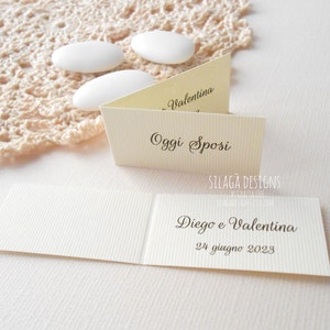 Wedding favor tags customizable with the names date and a short phrasre Small gift tags handmade in Italy Ivory hang tags for wedding image 1