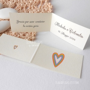 Cartes cœur arc-en-ciel LGBTQ+ personnalisables avec noms, date et phrase | Cartes de mariage gay, lesbienne et queer | Italie
