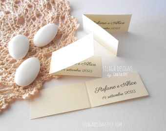 Elegant cards for wedding favors with names and date | Handcrafted cards 2.5 x 4.5 cm for wedding, communion, graduation confetti | Italy