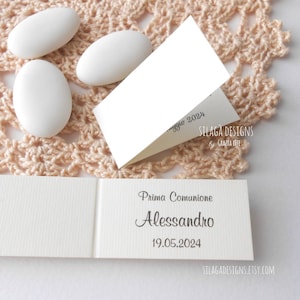 Communion cards for wedding favors with name and date | Elegant handcrafted cards 2.5x4.5 cm for confetti for boys and girls | Communion tag