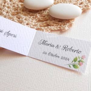 Etiquetas de regalo con efecto acuarela rosas personalizables con nombres, fecha, ceremonia | Tag Oggi Sposi cm 2,5 x 4,5 con rosas | Italia