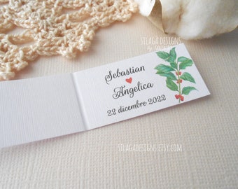 Holly favor tags customizable with the name the wedding date | Small tags with holly branch| made in Italy