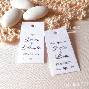 Étiquettes de mariage rectangulaires pour confettis avec cœurs | Étiquettes pour cadeaux de mariage | Étiquettes verticales 2,5 x 4,5 cm | Italie