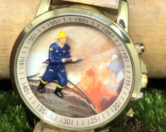 Terrarium Time: "Our Hero" (Fire Fighter) One-of-a-kind/Moss terrarium watch