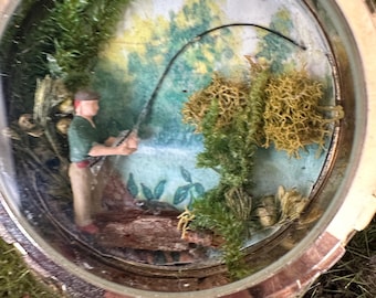 Fly Fishing Diorama Watch | Upcycled Vintage Watch Case Art