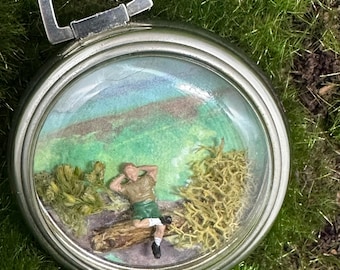 Terrarium Pocket Watch Necklace, Tiny Forest Scene Pendant