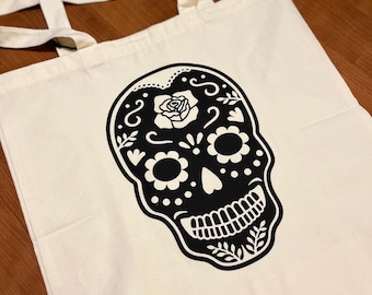 B & W Sugar Skull Tote