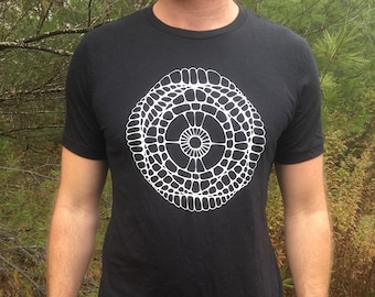 Cymatic Symbol Black T-Shirt – Sacred Geometry Tee, Sound Resonance Pattern Shirt, Minimalist Unisex Graphic Tee