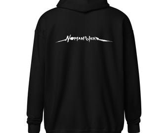 May include: Black hooded sweatshirt with the white text "NOMAN WEAR" across the back. The text is in a stylized, handwritten font. The sweatshirt has a drawstring hood and long sleeves.