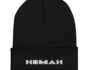 Noman Pixel Beanie – Minimalist Retro Pixel Logo Hat, Black Knit Streetwear Beanie, Indie Unisex Winter Hat